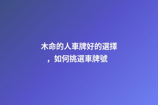 木命的人車牌好的選擇，如何挑選車牌號
